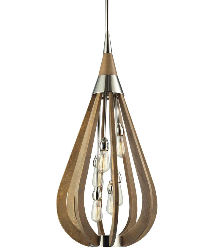 BONITO: Rustic Taupe / Winter Moss Wood Tear Drop Pendant Light