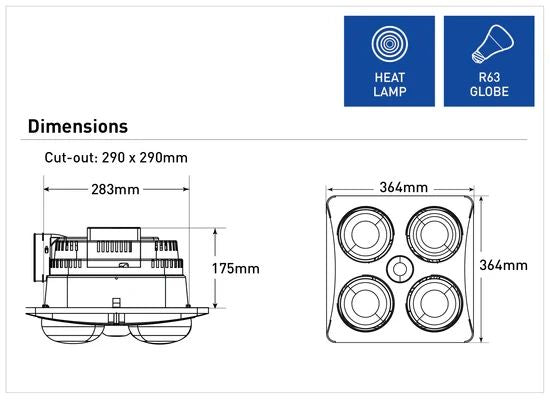 Mercator Ardene Quattro 3-In-1 Bathroom Heater With Exhaust Fan And LED Light