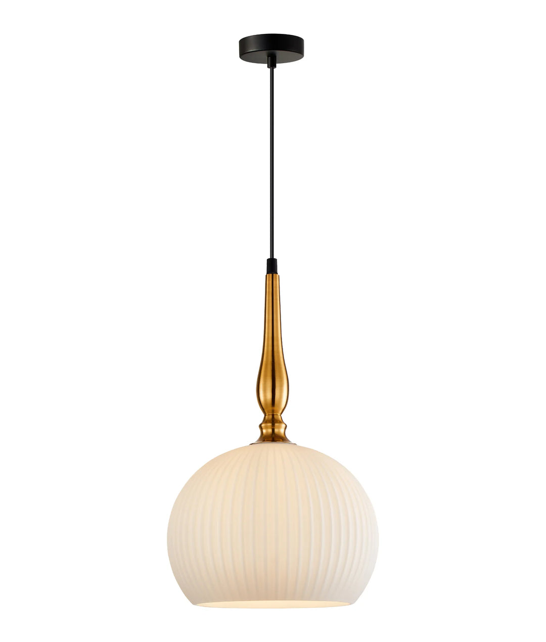 CALIZ: Interior Frosted Wine Glass Ribbed with Brass / Black Pendant Lights