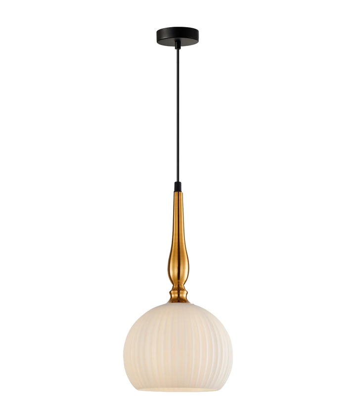 CALIZ: Interior Frosted Wine Glass Ribbed with Brass / Black Pendant Lights