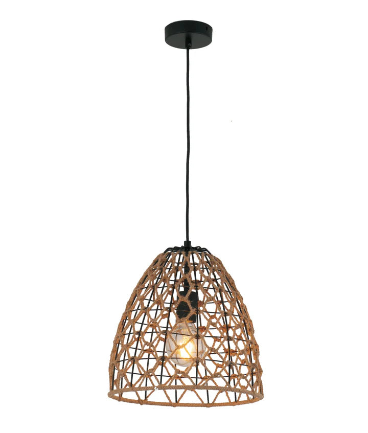 CANAMO: Bohemian Interior Natural Hemp Rope & Black Hardware Ellipse Pendant Light