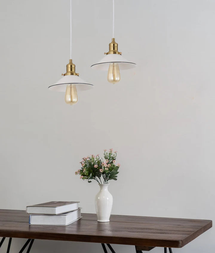 CEREMA: Interior Small White with Antique Brass & Black Highlight Coolie Pendant Light