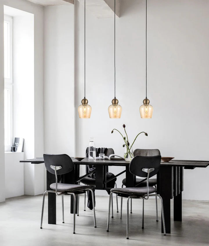 CHAMPAN: Interior Bronze Amber / Smokey Black Glass Ellipse Pendant Lights