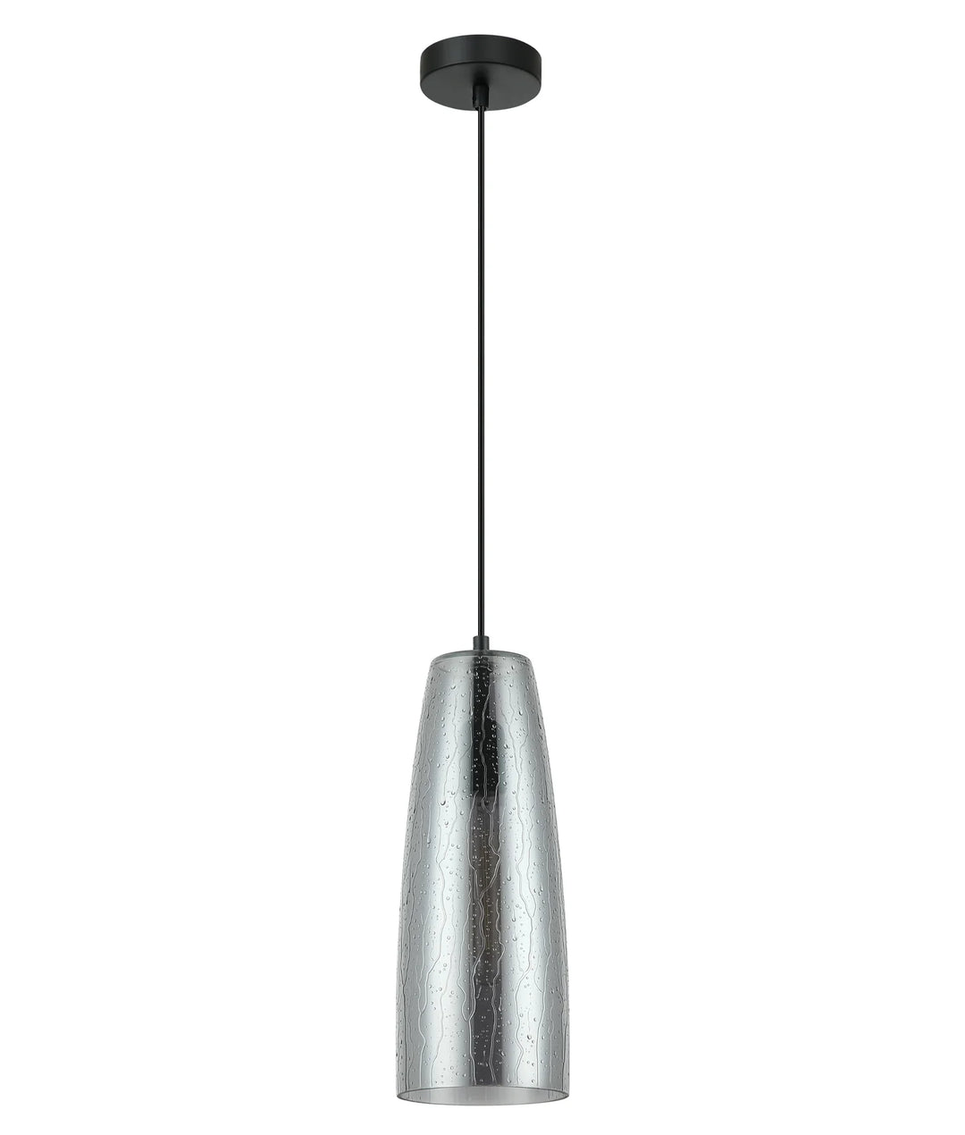 CHUVA: Smokey Black Glass with Rain Drop Effect Long Cone Pendant Light