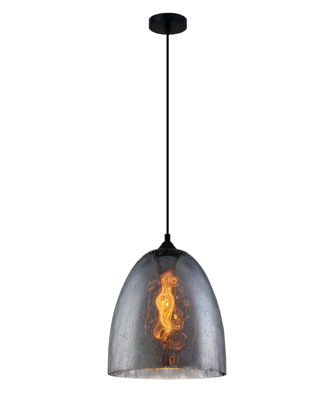 CHUVA: Smokey Black Glass with Rain Drop Effect Ellipse Pendant Light