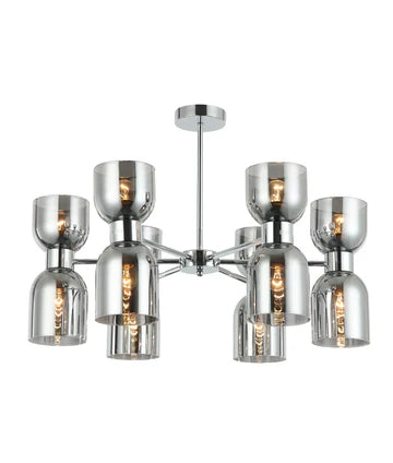 CLESSIDRA: Interior Mirror Finish Smokey Black / Opal Glass Ellipse x12 Round Base Pendant Lights