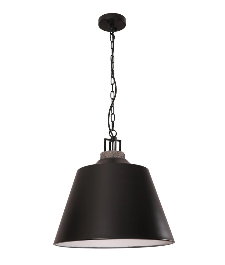 CLOCHE: Interior Metal Shade with Travertine Highlight Bell Shape Pendant Lights Black Shade Grey Travertine Highlight pendant