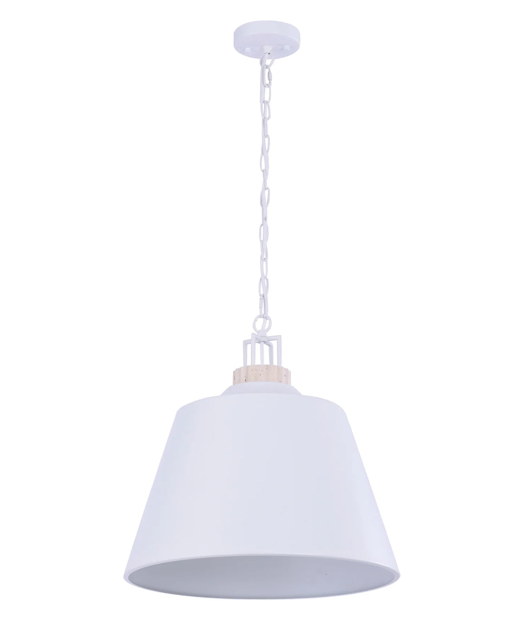 CLOCHE: Interior Metal Shade with Travertine Highlight Bell Shape Pendant Lights White Shade Beige Travertine highlight pendant