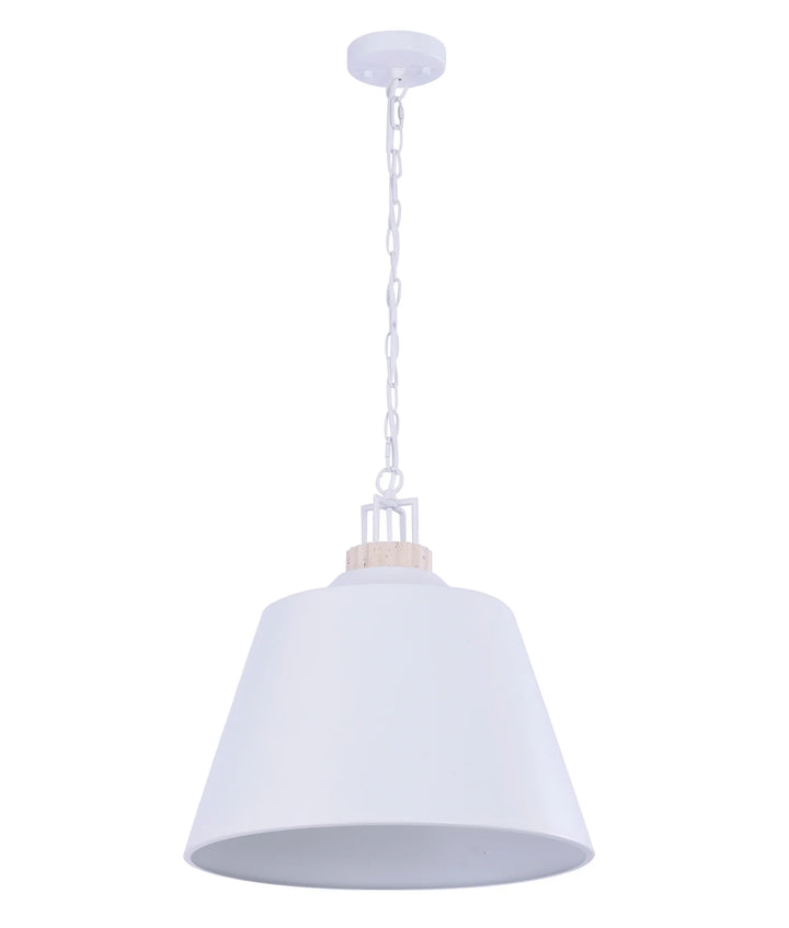 CLOCHE: Interior Metal Shade with Travertine Highlight Bell Shape Pendant Lights White Shade Beige Travertine highlight pendant