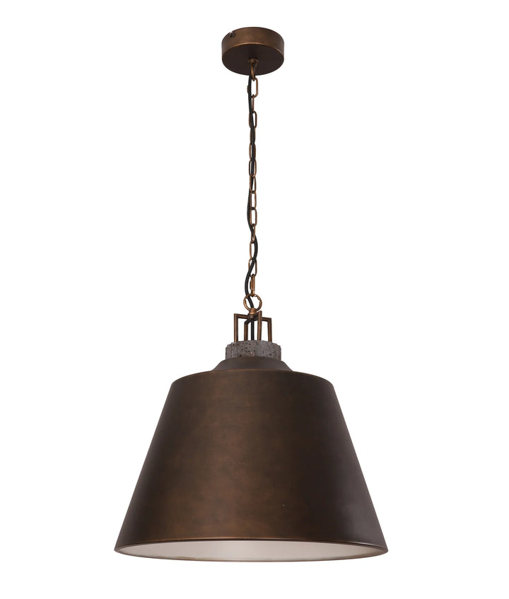 CLOCHE: Interior Metal Shade with Travertine Highlight Bell Shape Pendant Lights Antique Brass Shade Grey Travertine Highlight pendant