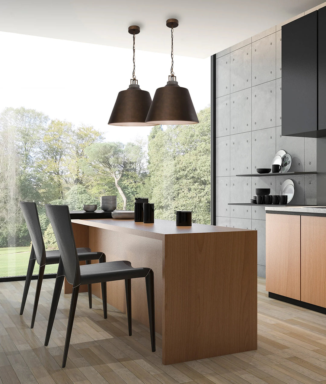 CLOCHE: Interior Metal Shade with Travertine Highlight Bell Shape Pendant Lights pendant