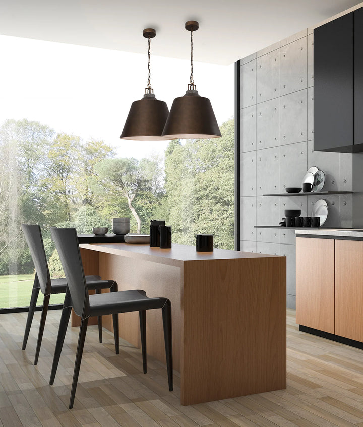 CLOCHE: Interior Metal Shade with Travertine Highlight Bell Shape Pendant Lights pendant