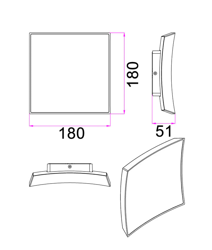 CRISTAL: LED Tri-CCT Exterior Curved Square Wall Lights IP65