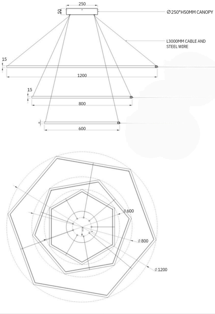 CASCADE Hexagon 3 tier Pendant Satin Brass Pendant