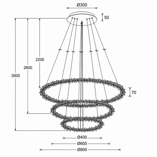 UP-GLACIER-4+6+8-3K-DIM GLACIER 3 RING PENDANT Pendant