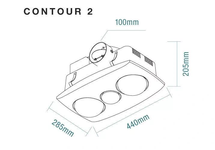 Martec Contour 2 3-in-1 Bathroom Heater with 2 Heat Lamps, Exhaust Fan and LED Light