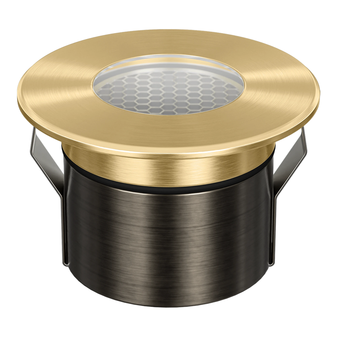 EMIT-85-RO Round Open Tri-Colour/RGBW Inground & Deck Light Brushed Brass INGROUND LIGHT