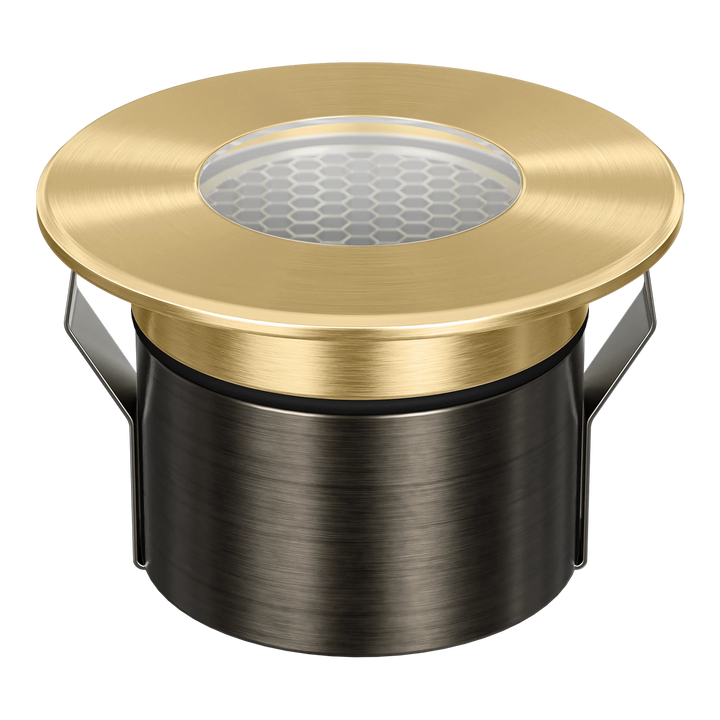 EMIT-85-RO Round Open Tri-Colour/RGBW Inground & Deck Light Brushed Brass INGROUND LIGHT