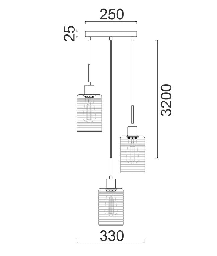 ESPEJO1: Interior Iron & Chrome /Rose Gold Oblong Glass with Line Effect Pendant Lights