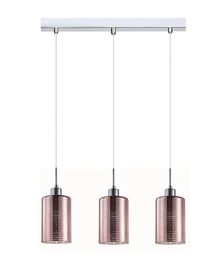 ESPEJO1: Interior Iron & Chrome /Rose Gold Oblong Glass with Line Effect Pendant Lights