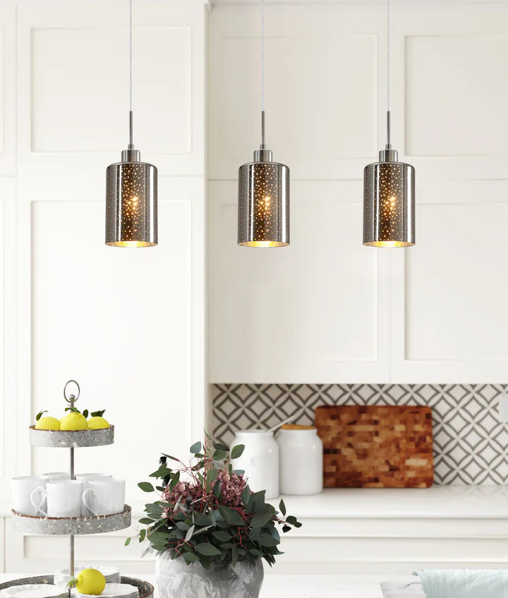 ESPEJO3: Interior Iron & Chrome/Rose Gold Oblong Glass with Dotted Effect Pendant Lights