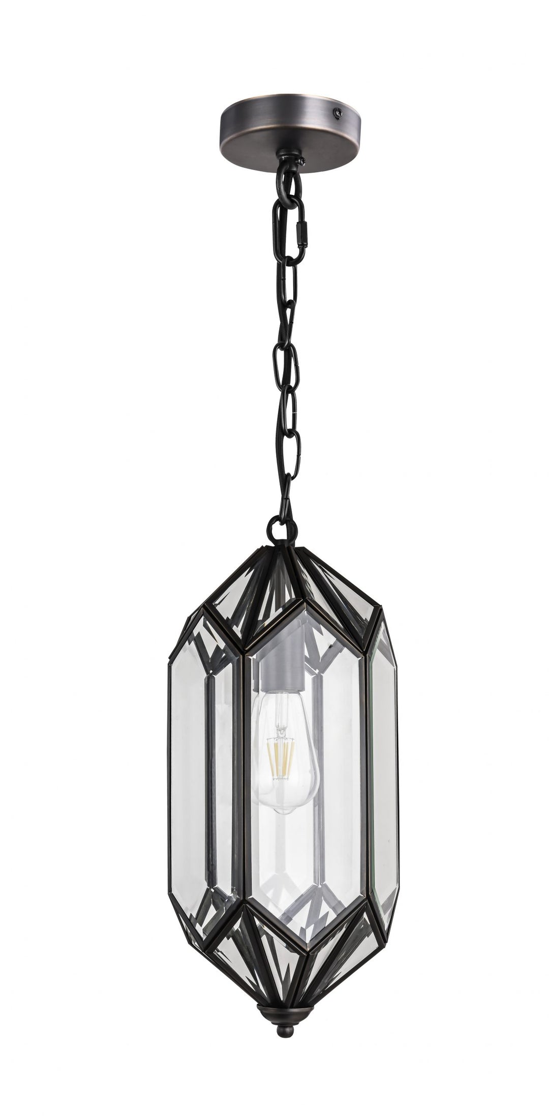 ELEANOR  BRASS / BEVELLED GLASS PENDANT IN BRONZE