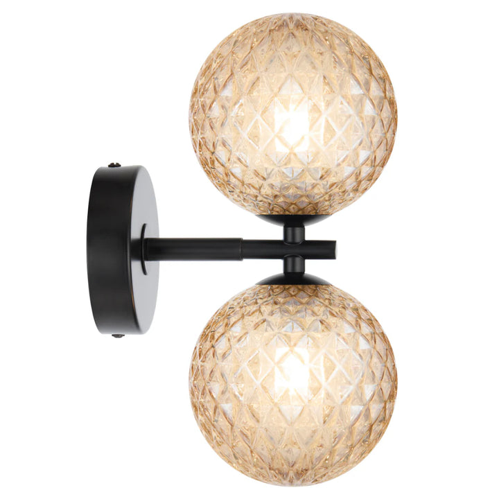 FELTON 2 LIGHT WALL LIGHT BLACK/ANTIQUE BRASS