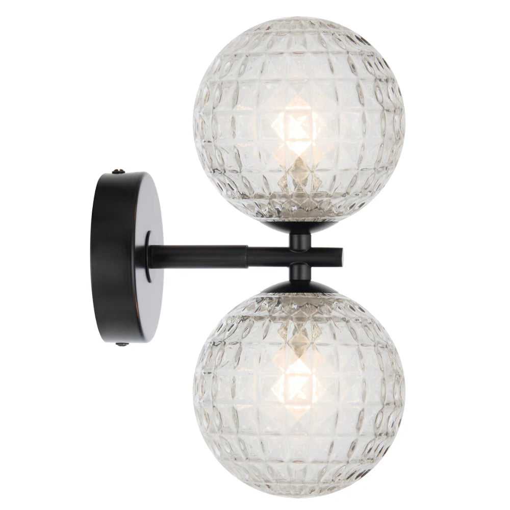 FELTON 2 LIGHT WALL LIGHT BLACK/ANTIQUE BRASS