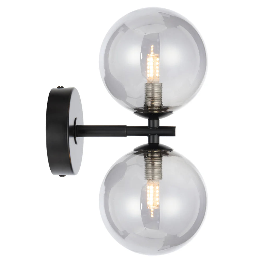 FELTON 2 LIGHT WALL LIGHT BLACK/ANTIQUE BRASS