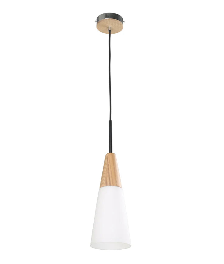 FINN: Scandinavian Blonde Wood & Opal Glass Long/Medium/wide Cone Pendant Light