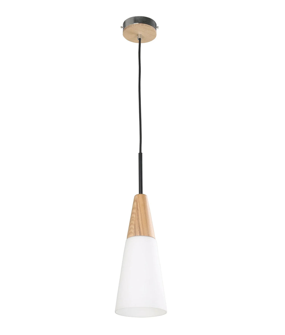 FINN: Scandinavian Blonde Wood & Opal Glass Long/Medium/wide Cone Pendant Light Long Cone Pendant