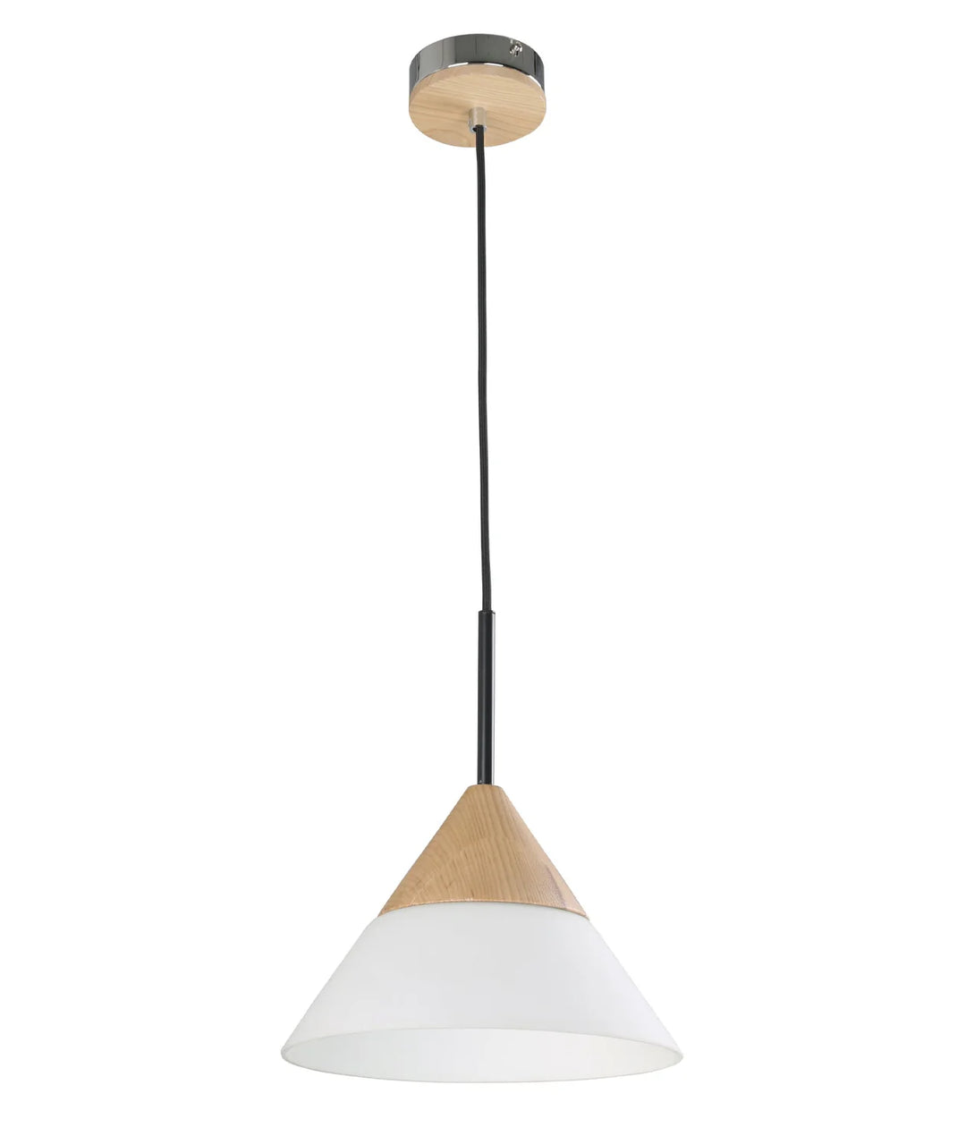 FINN: Scandinavian Blonde Wood & Opal Glass Long/Medium/wide Cone Pendant Light