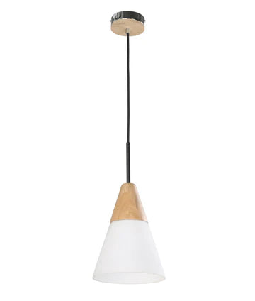 FINN: Scandinavian Blonde Wood & Opal Glass Long/Medium/wide Cone Pendant Light