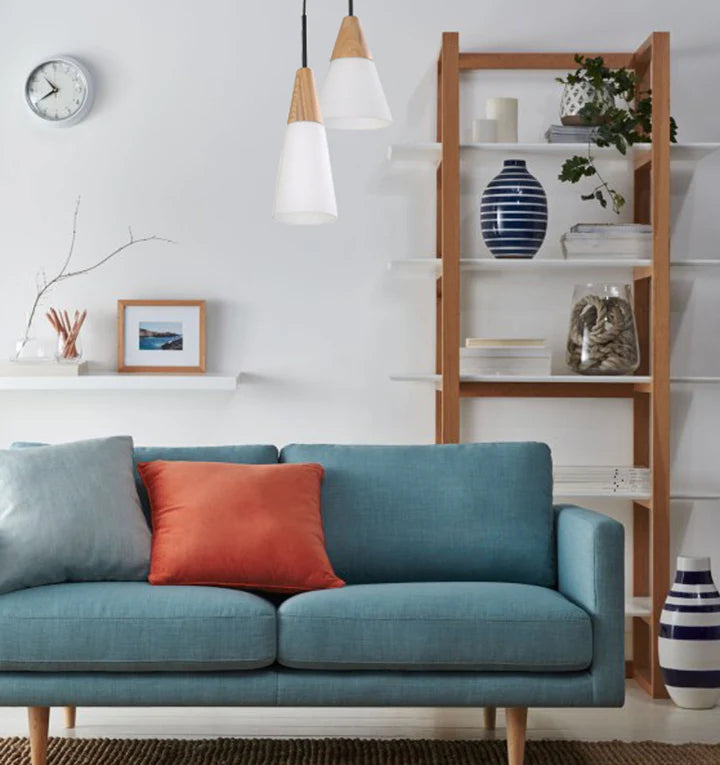 FINN: Scandinavian Blonde Wood & Opal Glass Long/Medium/wide Cone Pendant Light Pendant