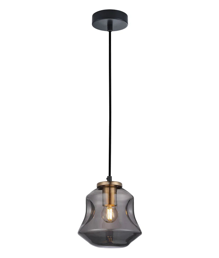 FOSSETTE: Interior Dimpled Smoked Mirror Finish Angled Bell Glass Pendant Light