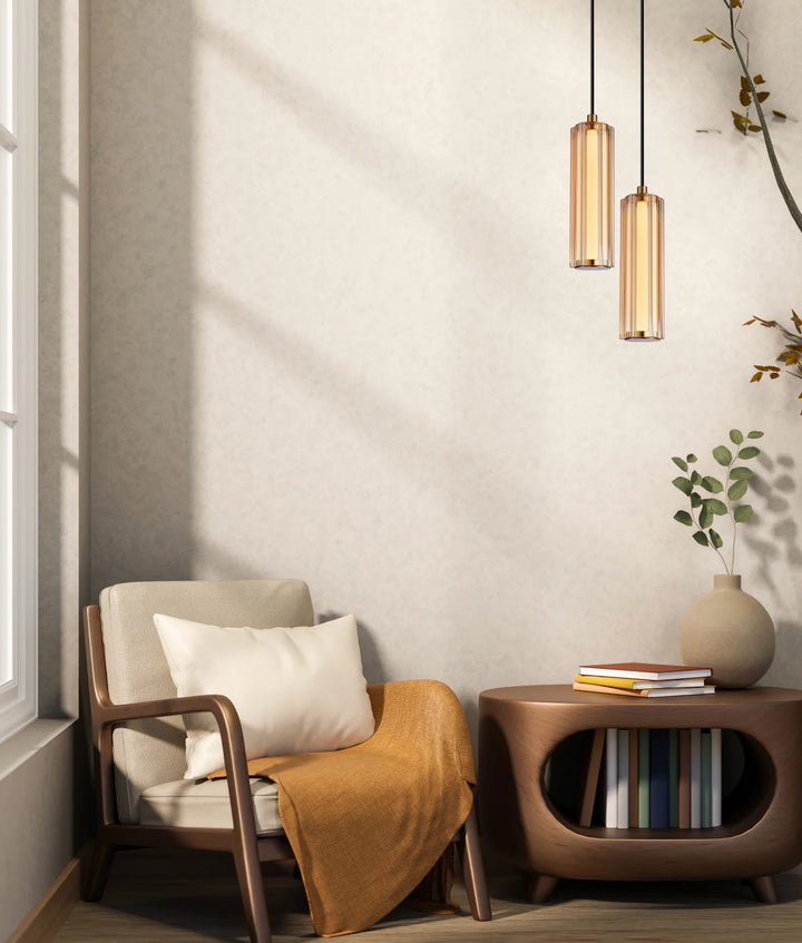 FRECCIA: Interior LED Tri-CCT Glass with Curve Cylinder Pendant Lights