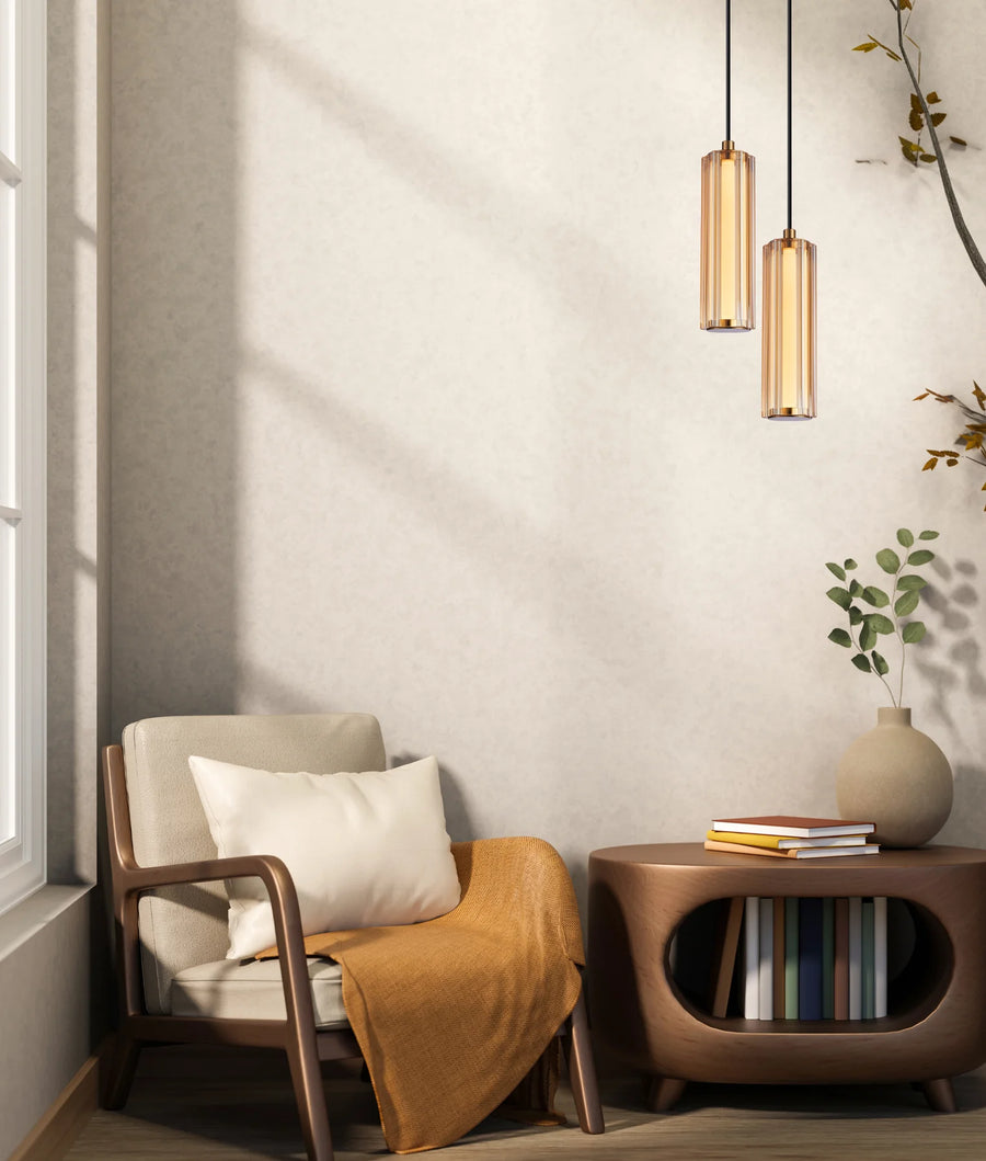 FRECCIA: Interior LED Tri-CCT Glass with Curve Cylinder Pendant Lights Pendant