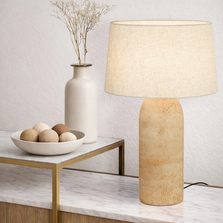 FULVIA TABLE LAMP TRAVERTINO BEIGE/BEIGE LINEN