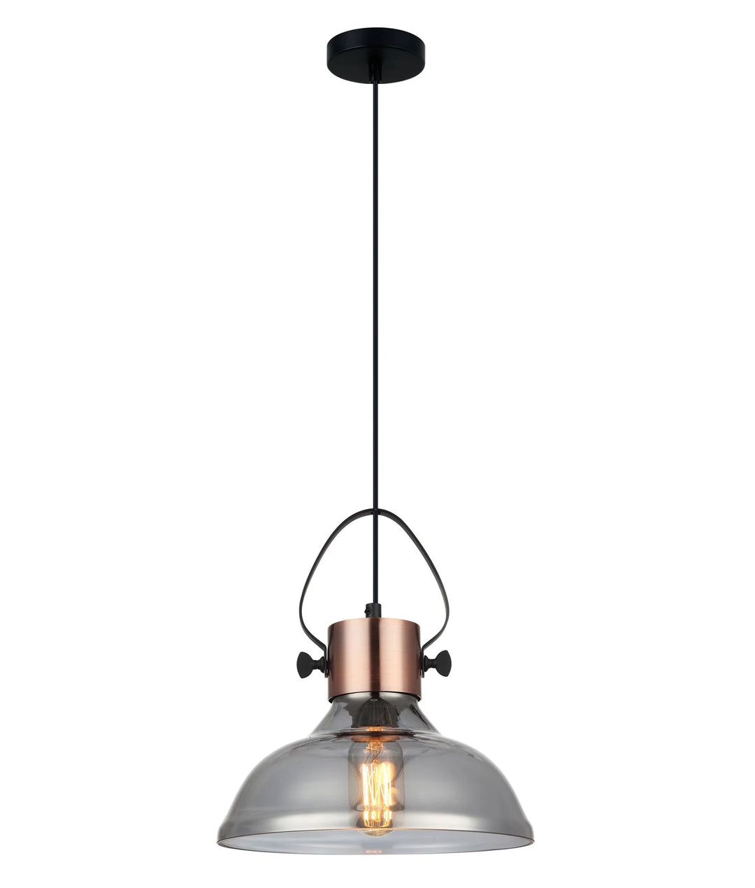 FUMOSO: Retro Smokey Black Mirror Finish Glass Dome Shape Pendant Light