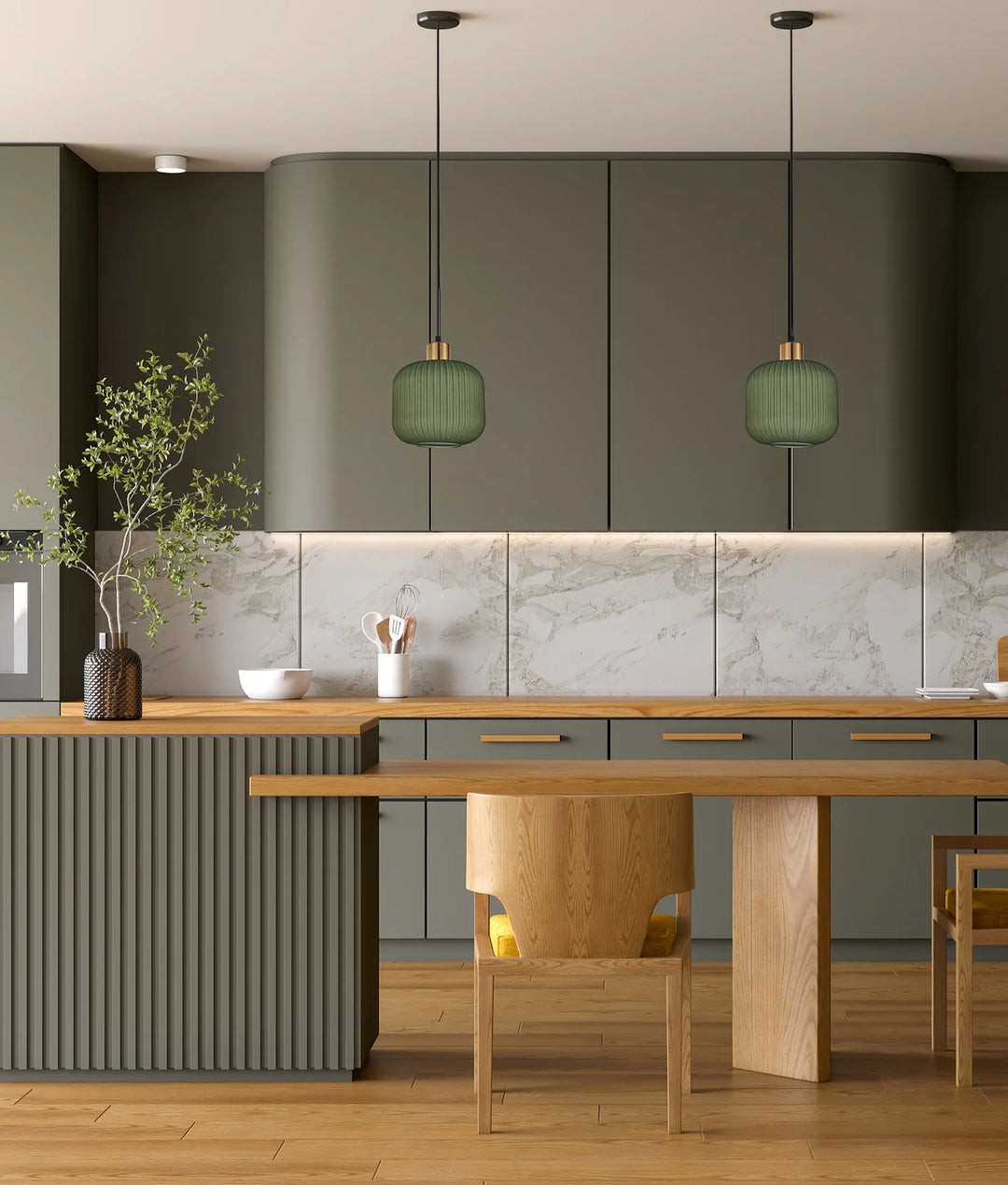GOMITAS: Interior Translucent Glass Shade with Brass Highlight Pendant Lights