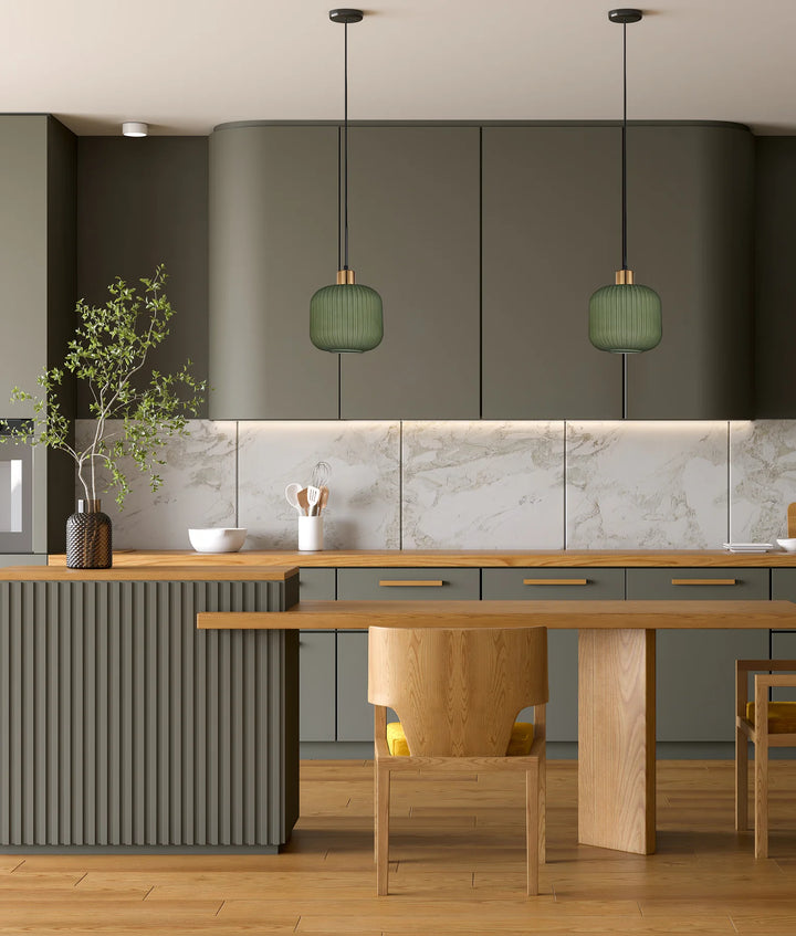 GOMITAS: Interior Translucent Glass Shade with Brass Highlight Pendant Lights
