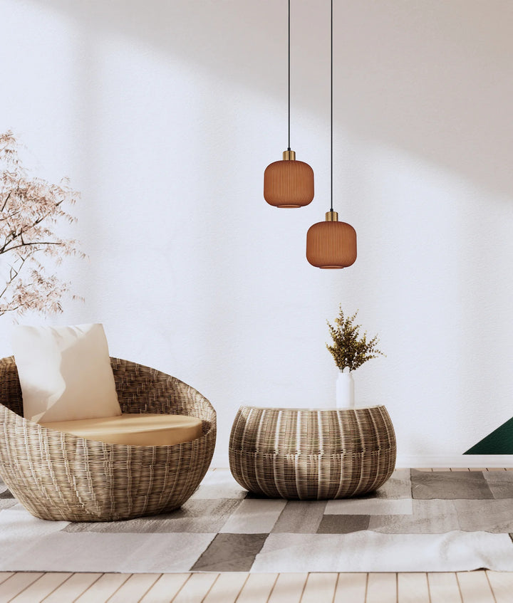 GOMITAS: Interior Translucent Glass Shade with Brass Highlight Pendant Lights