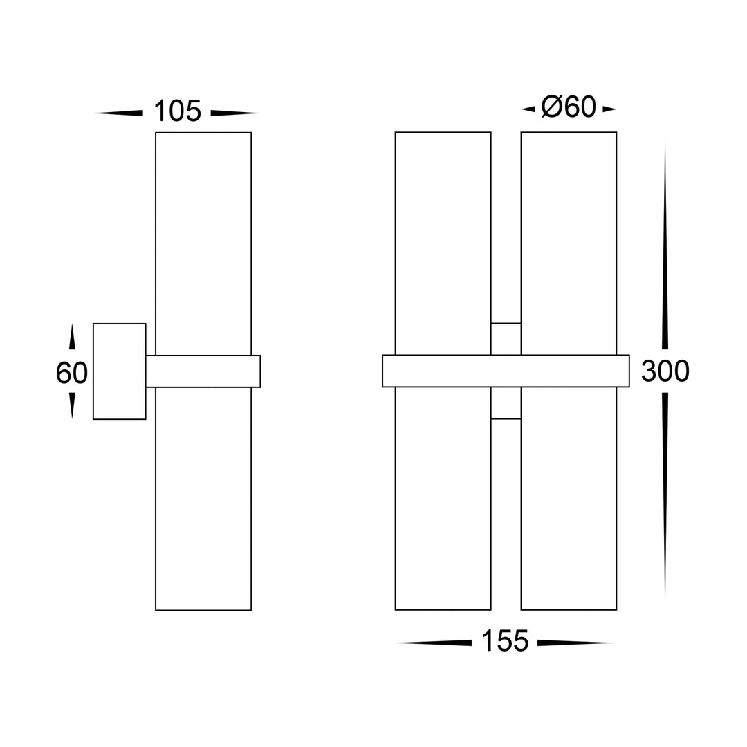 HV10292T - Luz Black/White TRI Colour Double Up & Down Wall Pillar Lights