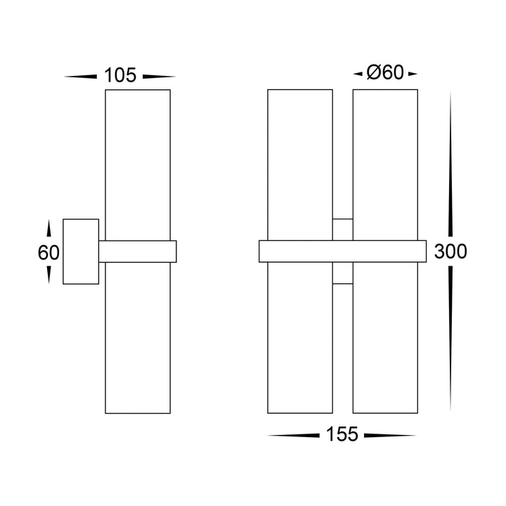 HV10292T - Luz Black/White TRI Colour Double Up & Down Wall Pillar Lights