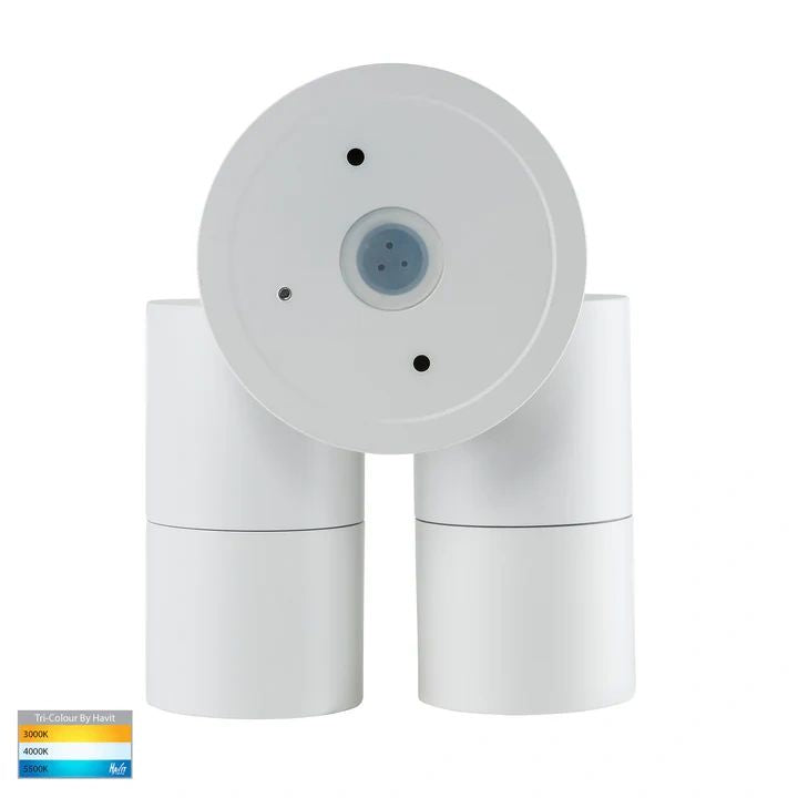 HV1335T-PIR- Tivah Aluminium White TRI Colour Double Adjustable Spot Lights with Sensor