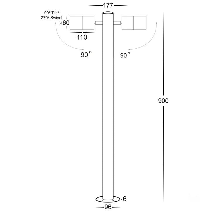 HV1507T-SS316- Tivah 316 STAINLESS STEEL TRI Colour Double Adjustable LED Bollard Light