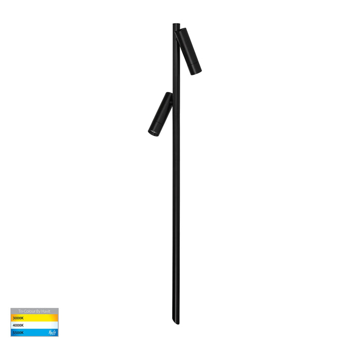 HV1591T-2-BLK-24V - Forgo Aluminium Black Double Adjustable Bollard Light with Spike