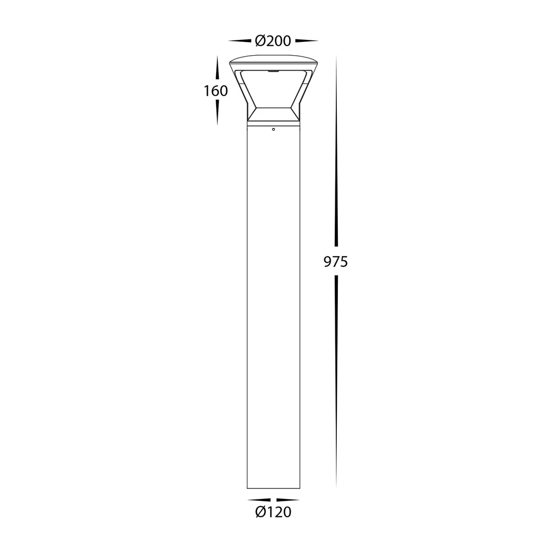 HV1643T-BLK-240V | HV1643T-BLK-24V - Thema Aluminium Black 975mm Round LED Bollard Lights