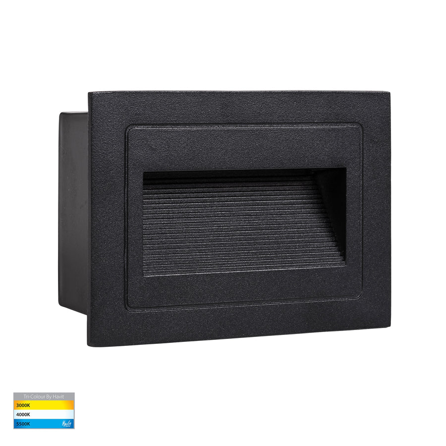 HV3113T-240V/12V - Trin White Rectangular Recessed LED Step Light Black step light