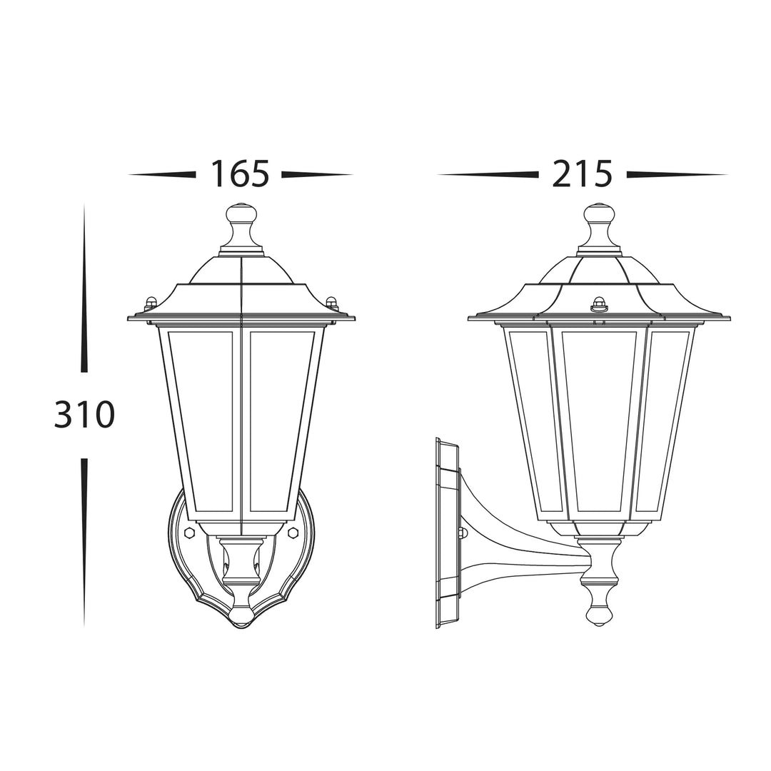 HV3552W-BLK - Fibra Aluminium Black 6 Panel Coach Wall Light WALL LIGHT